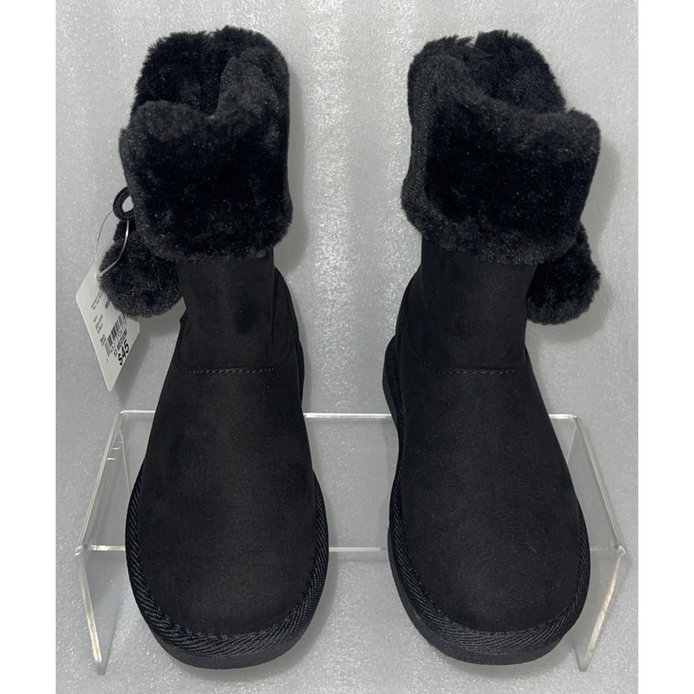 Thereabouts Willa Flat Heel Black Winter Boots Faux Fur Girls Size 12 NEW - Picture 12 of 16